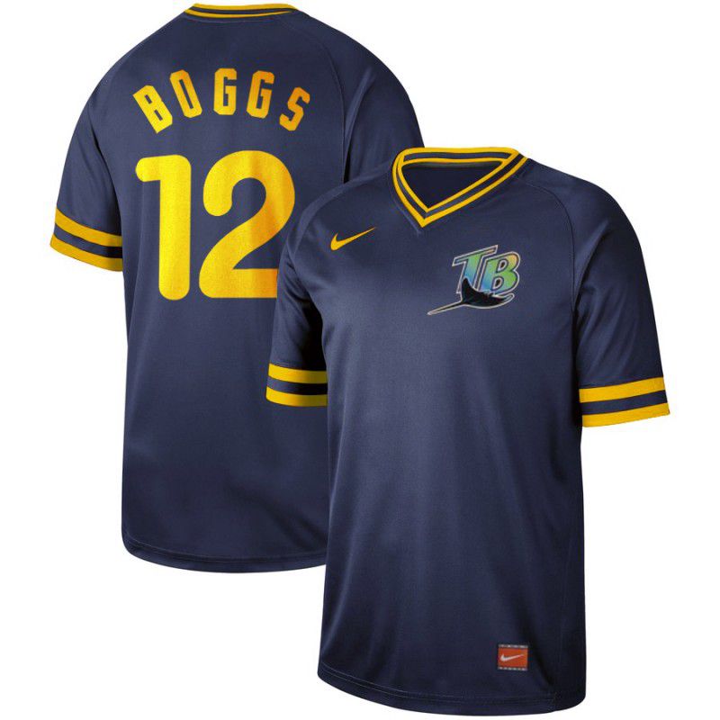 Men Tampa Bay Rays 12 Boggs Blue Nike Cooperstown Collection Legend V-Neck MLB Jersey